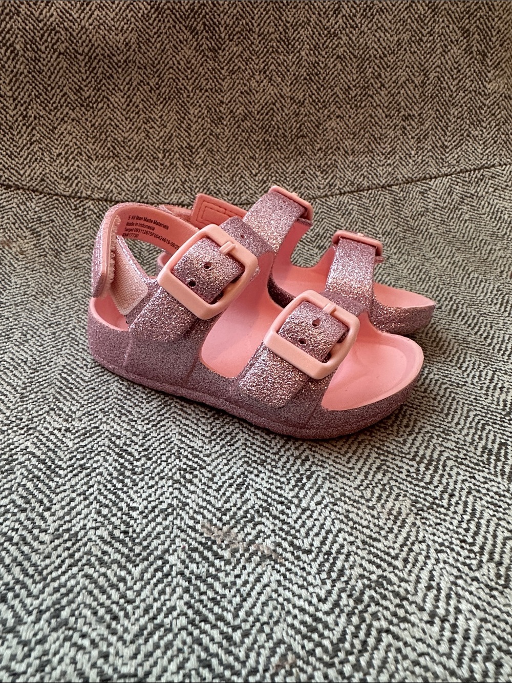 Cat & Jack Pink Glitter Double-Buckle Sandals